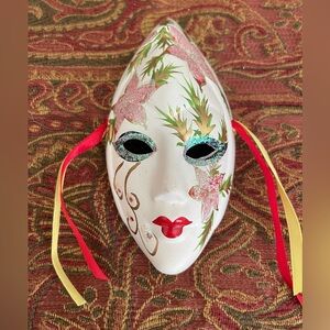 Vintage Decorative White Mask with Glitter and Gold Accents